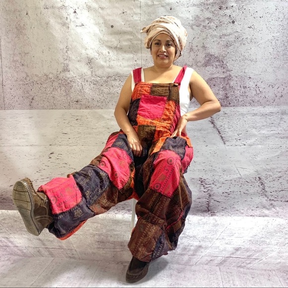 Handmade batik patchwork jumpsuit One Plus Size - Picture 9 of 11